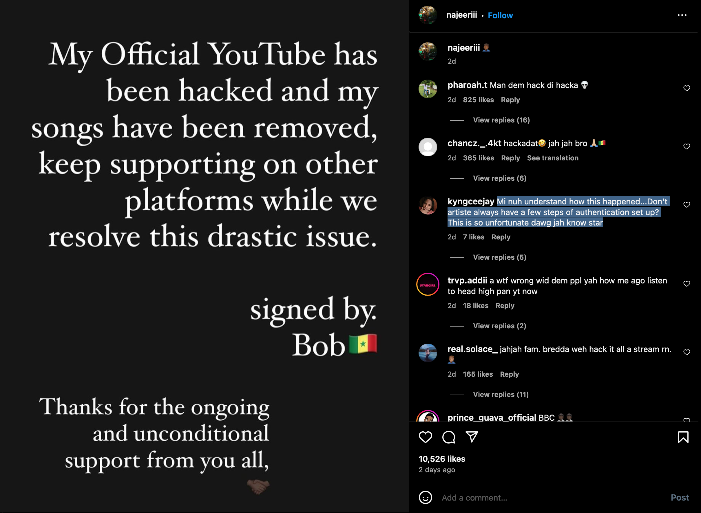 Dancehall Artist Najeeriii’s YouTube Account Hacked